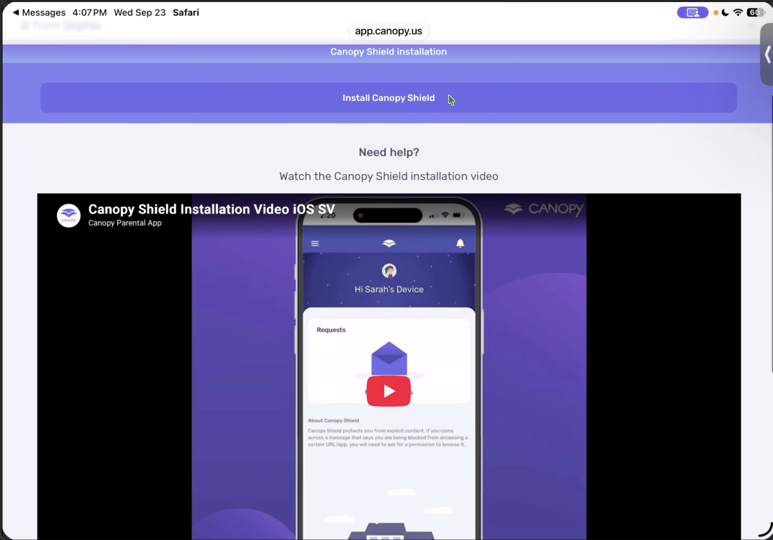 The add a device links you to this page where you are instructed to Install Canopy Shield.